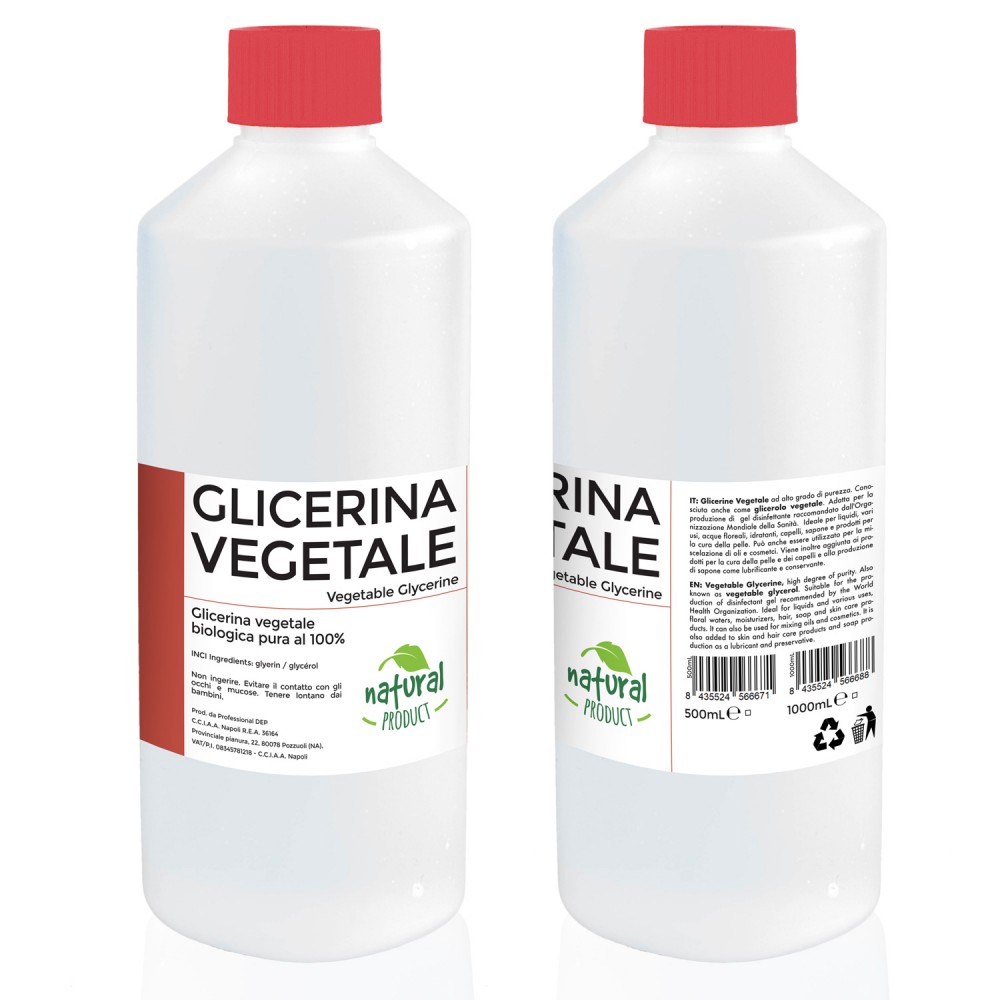 Glicerina vegetale pura 500 mL glicerolo bio per cosmesi e alimentare