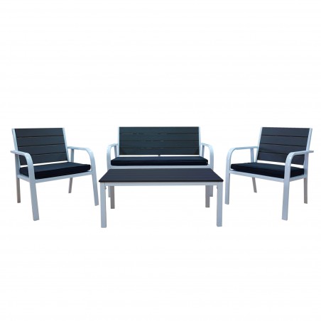 Set completo Dallas tavolo 2 sedie panca da giardino con cuscini