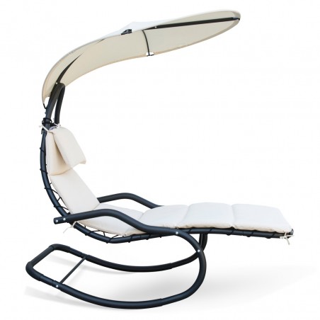 Poltrona sdraio a dondolo KELLY a sospensione da giardino con cuscino e parasole