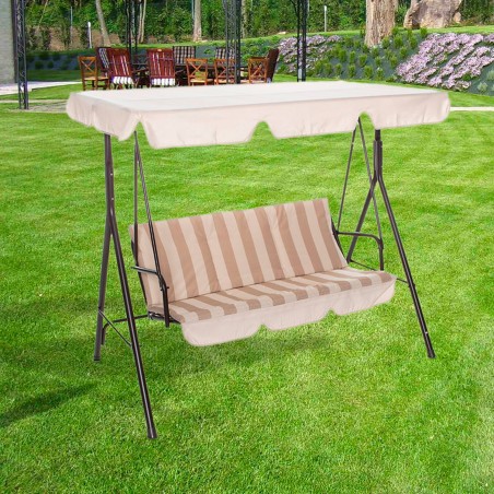 Dondolo Hawaii Struttura Acciaio Verniciato con Cuscini e Parasole a Righe