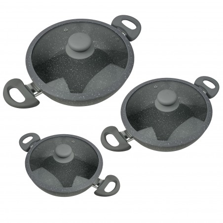 Set di 3 Tegami 255004 DGBavaria 6Pz 20-24-28 in pietra con coperchiinduzione