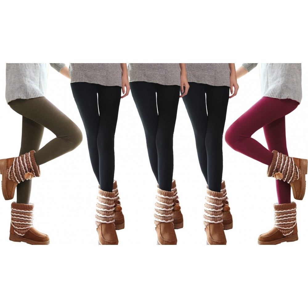Pack da 5 leggings vari colori donna effetto termico interno felpato elasticizzato collant winter fuseaux
