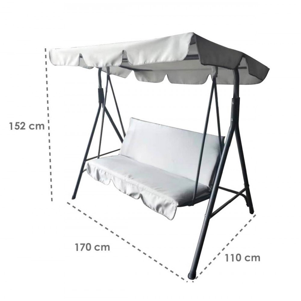 Dondolo Beige 3 Posti 349005 Struttura Acciaio...