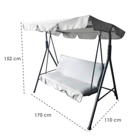 Dondolo Beige 3 Posti 349005 Struttura Acciaio 170x110x152cm Tubo 16mm