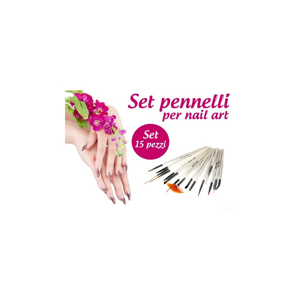 Set 15 pennelli nail art ricostruzione unghie