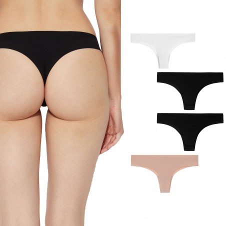 OUNO Invisibile Pack 4 Slip Brasiliana 2xNero 1xBianco 1xBeige Art. 8802 intimo