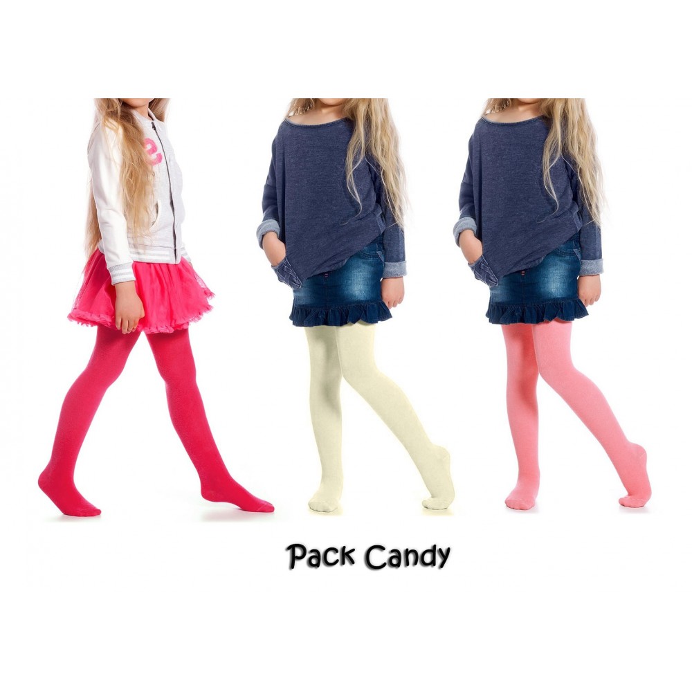 Pack di 3 o 6 collant colorati per bambina in caldo cotone in varie taglie