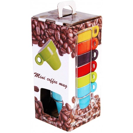 Mini Coffee Mug 788086 Set di 6 tazzine colorate per caffe' con stand  5x5 cm