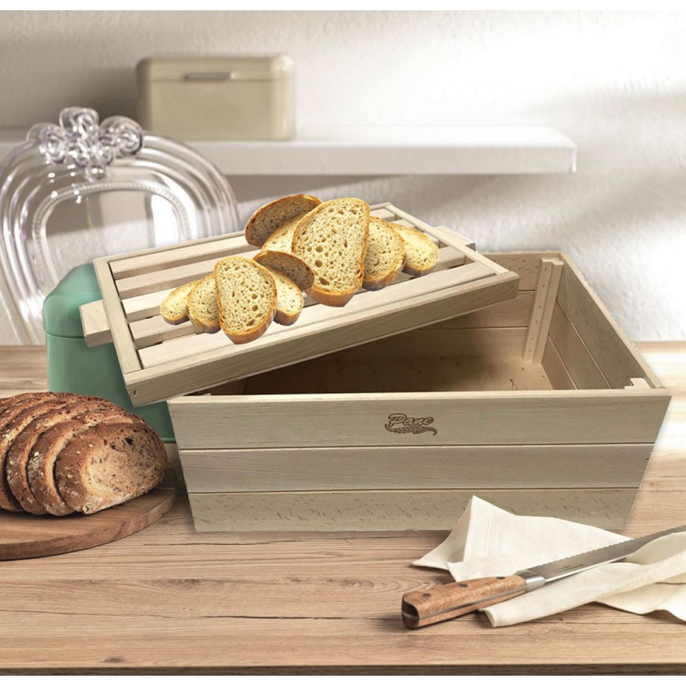 Porta pane in legno faggio con tagliere di pane incluso 2 in 1 36 x 26 x  15,5 cm