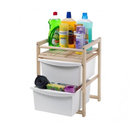 Cassettiera salvaspazio sottolavello in legno 2 cassetti 1 ripiano 36x34xh50  cm