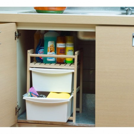 Cassettiera salvaspazio sottolavello in legno 2 cassetti 1 ripiano 36x34xh50  cm