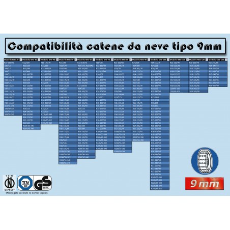 Catene da neve per auto in acciaio 9 mm KNS omologate da 20 a 130 per tutti i tipi di autovetture Catene da neve per auto in acciaio 9 mm KNS omologate da 20 a 130 per tutti i tipi di autovetture