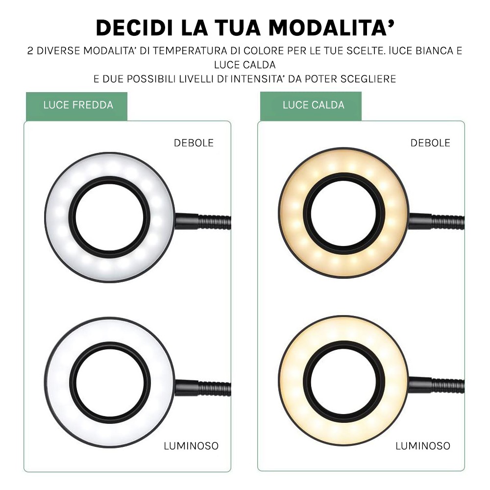 Set selfie 2 in 1 porta telefono e lampada...