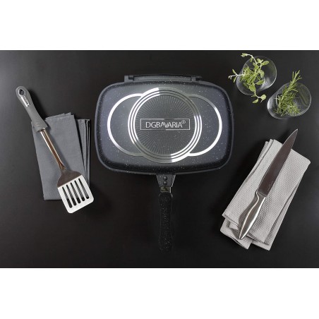 DGBAVARIA Bistecchiera doppia 256004 piastra antiaderente NERO 32 cm