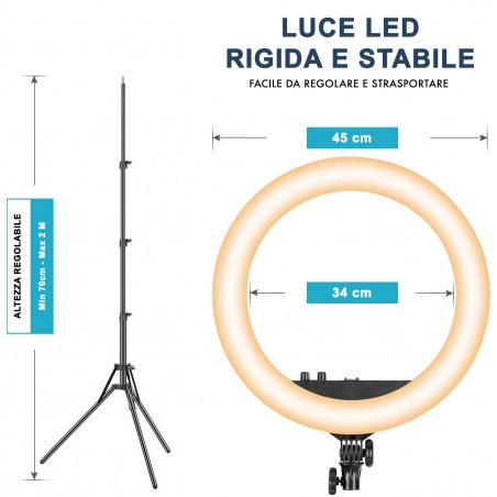 Lampada ad anello luce led 45 cm faro selfie con treppiedi 187165 potenziometro
