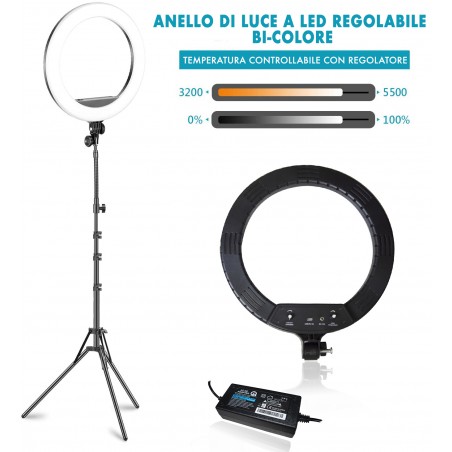 Lampada ad anello luce led 45 cm faro selfie con treppiedi 187165 potenziometro