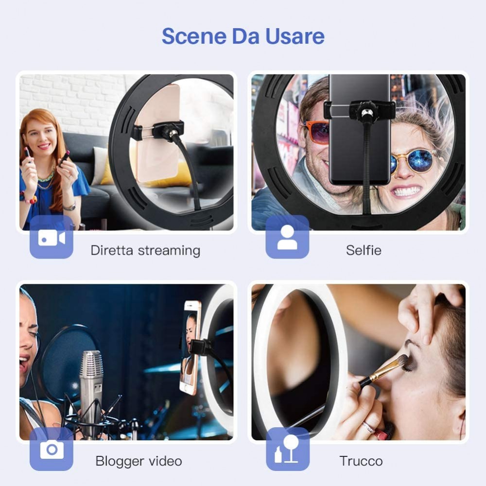 Lampada ad anello luce led 26 cm faro selfie...