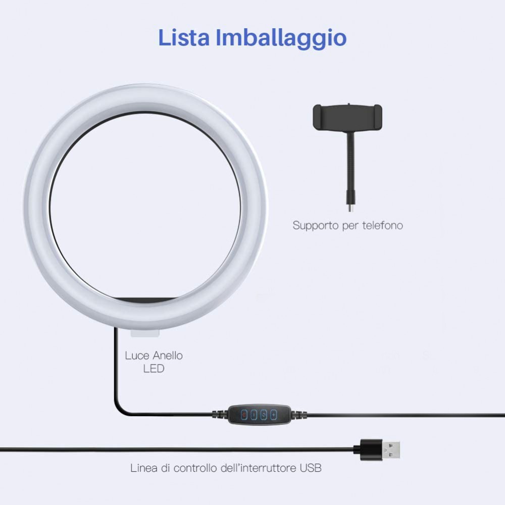 Lampada ad anello luce led 26 cm faro selfie...