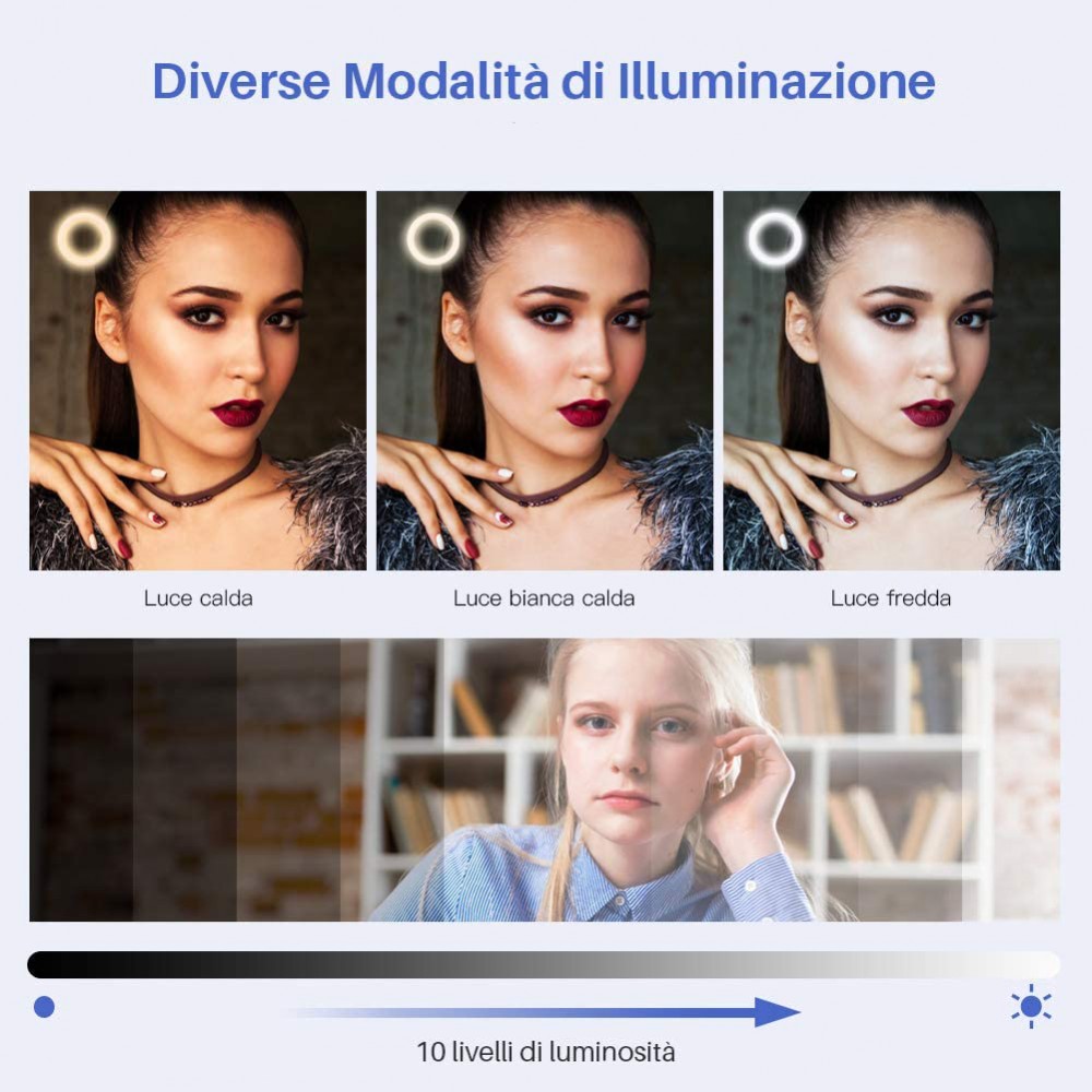 Lampada ad anello luce led 26 cm faro selfie...