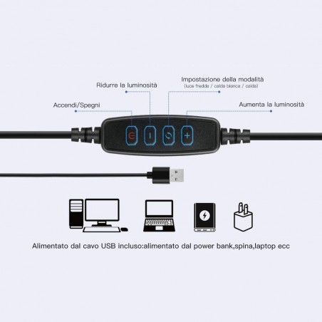 Lampada ad anello luce led 30 cm faro selfie con treppiedi 187141 potenziometro