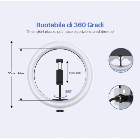 Lampada ad anello luce led 30 cm faro selfie con treppiedi 187141 potenziometro