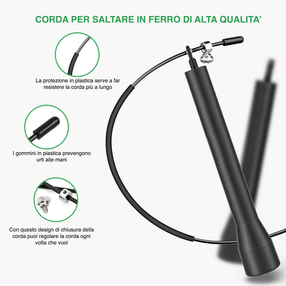 BAY® MIAMI Corda Per Saltare Professionale In Acciaio - 280/300/320 Cm - Anima In Acciaio