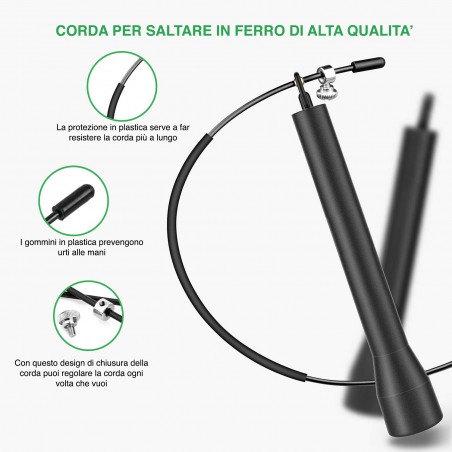 CORDA PER SALTARE 3 M in acciaio verniciato 16947 regolabile in PVC colore nero