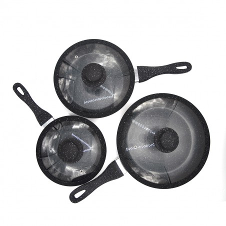 DGBAVARIA set 6 pz padelle e coperchi 120001 NERO induzione in pietra 20-24-28cm