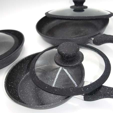 DGBAVARIA set 6 pz padelle e coperchi 120001 NERO induzione in pietra 20-24-28cm