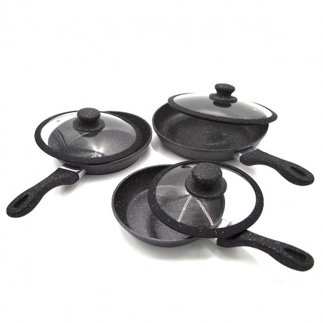DGBAVARIA set 6 pz padelle e coperchi 120001 NERO induzione in pietra 20-24-28cm