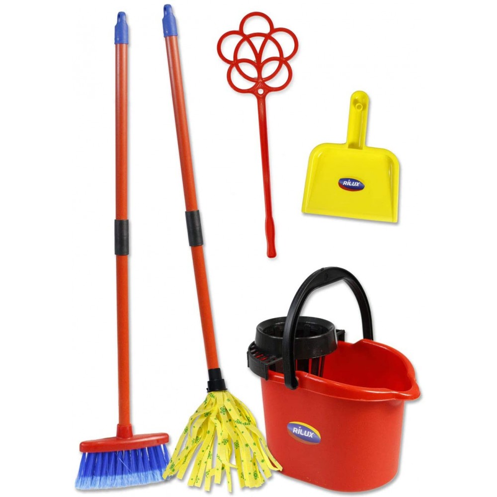 Trolley pulizie per bambini secchio, mocio, scopa, battipanni e paletta  414378