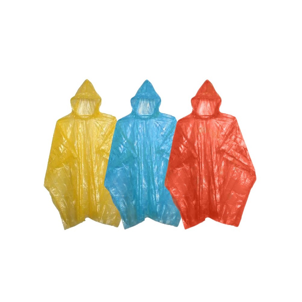 Pack di 3 impermeabili monouso con cappuccio universali e unisex poncho in polietilene leggero e colorato 