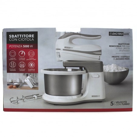 DictroLux Sbattitore 585606 con Ciotola 2,5 lt Potenza 500 W turbo 5 velocità
