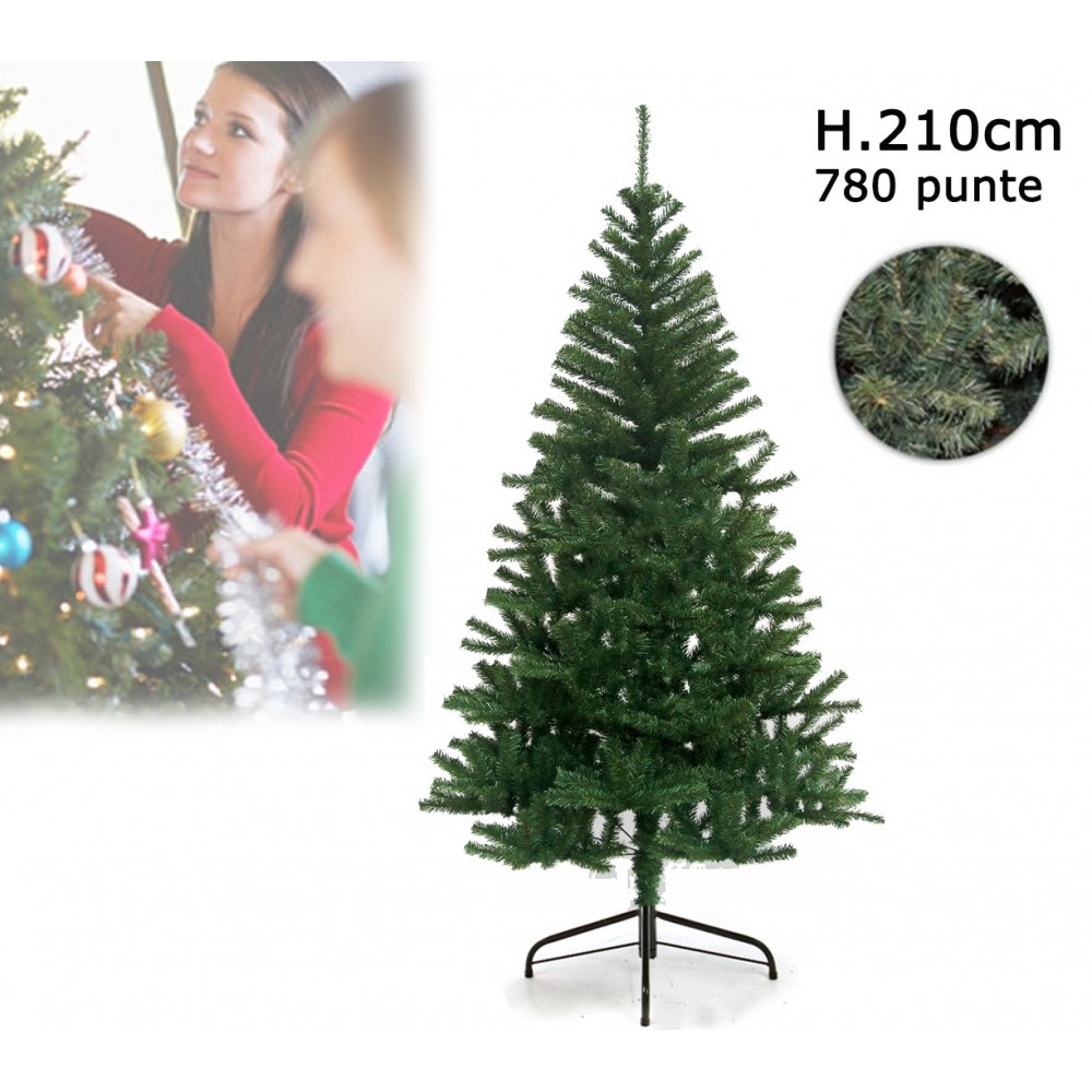 Albero di Natale artificiale 210 cm con 780 punte rami folti e foglie realistiche