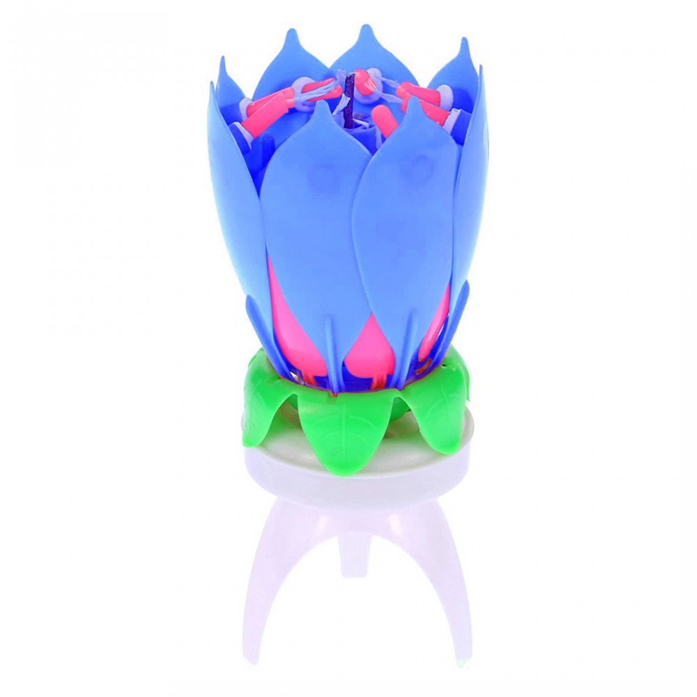 Candela a forma di Fiore Musicale 456910 con effetti sonori e ruotante BLU