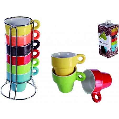 Mini Coffee Mug 788086 Set da 12 tazzine colorate per caffe' con stand 5x5 cm