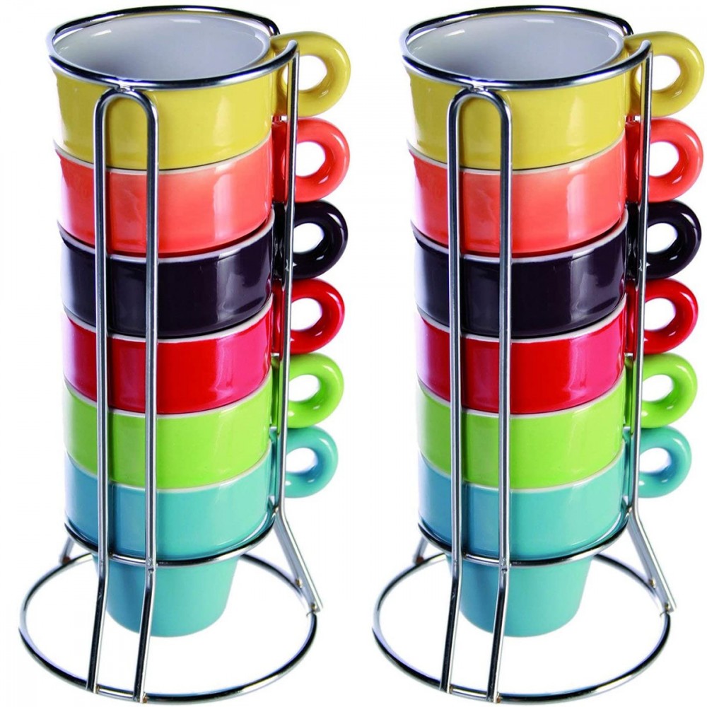 Mini Coffee Mug 788086 Set da 12 tazzine colorate per caffe' con stand 5x5 cm