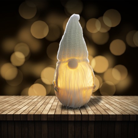 Gnomo bianco di Natale decorazione 308029 luce a batterie 15x15x45h cm