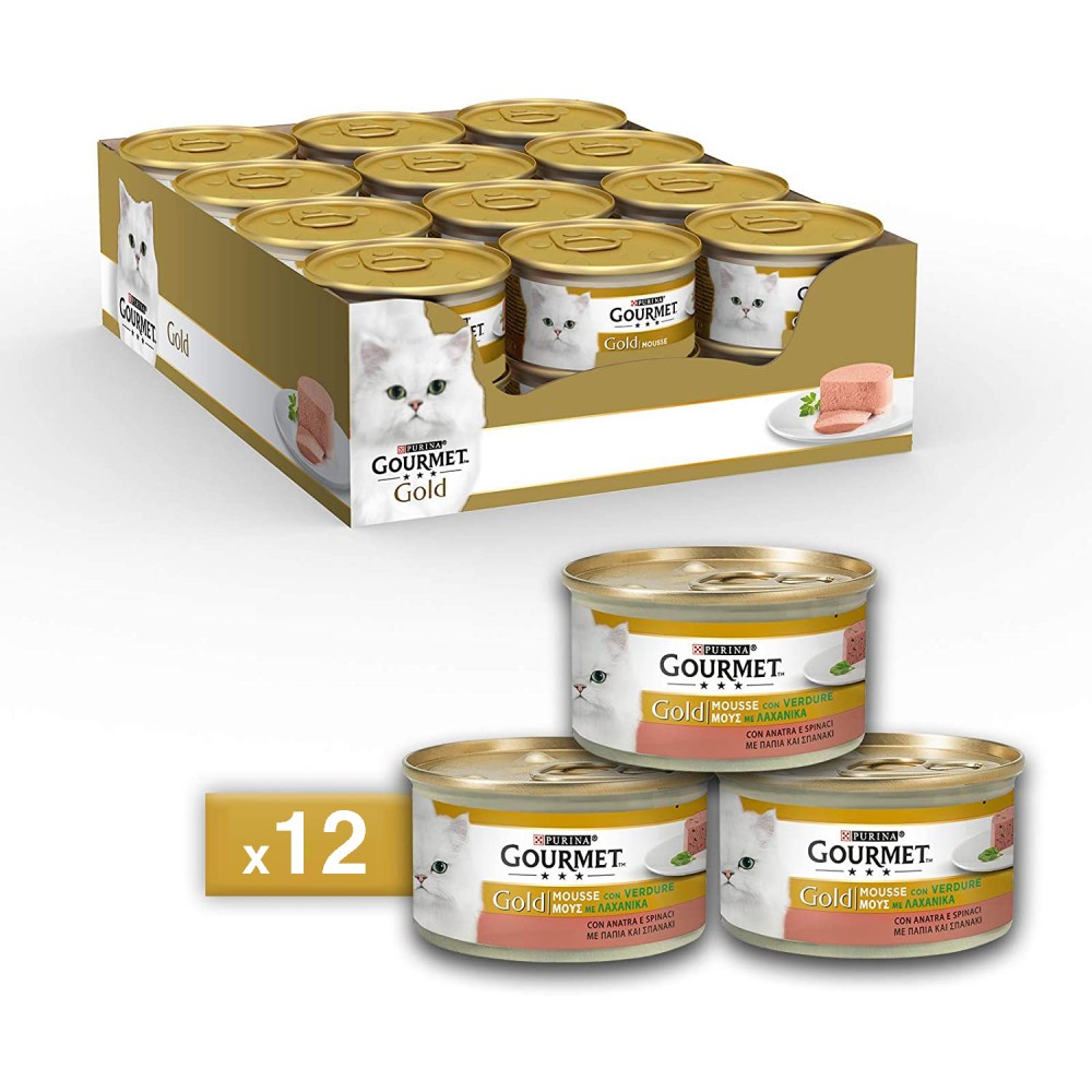 12 scatolette Purina Gourmet gold da 85 gr 046933 con spinaci e anatra per gatto