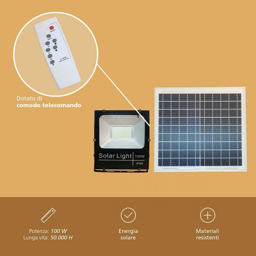 Faro 100W led fredda energia solare 011100 con...
