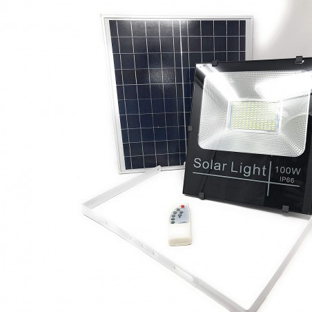 Faro 100W led fredda energia solare 011100 con crepuscolare e telecomando 6500k