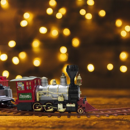 Treno albero di Natale a batteria 52 pz 258109 luci suoni sopraelevata 130x27 cm