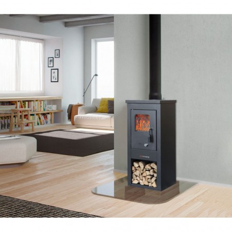 Stufa Camino a legna art 556A vetro termico APOLLO 5-7 kW porta legna inferiore