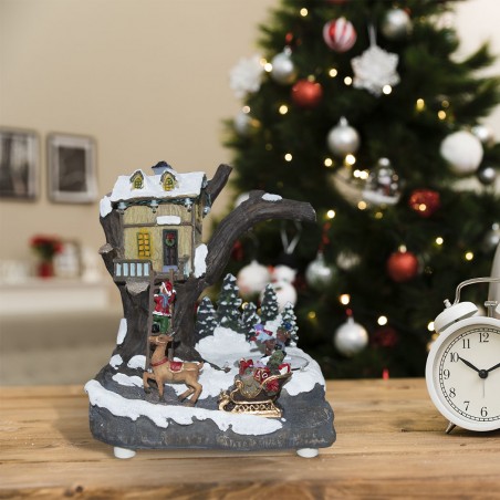 Villaggio natalizio decorazione CASA 361008 con movimento luci musica 19x16x22cm