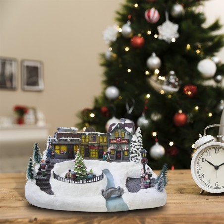 Villaggio natalizio decorazione TRENO 361001 movimento luci e musica 37x27x21 cm