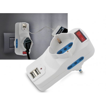 Adattatore multipresa salva spazio con 2 porte usb interruttore con spina schuko