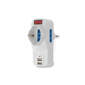 Adattatore multipresa salva spazio con 2 porte usb interruttore con spina schuko 2