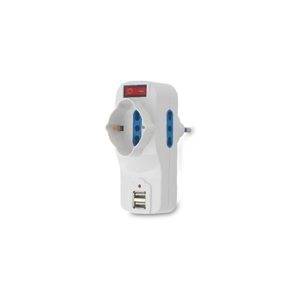 Adattatore multipresa salva spazio con 2 porte usb interruttore con spina schuko