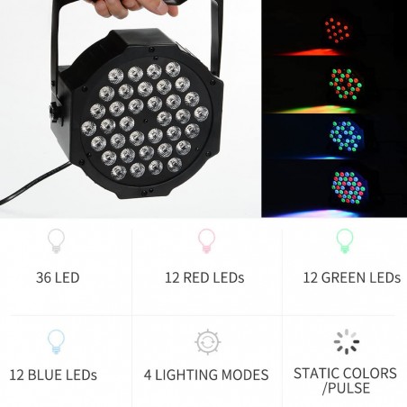 Faro strobo rgb faretto 36 led colorati 000364 effetto disco 4 modalità diverse