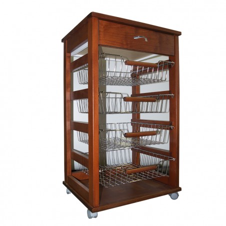 Carrello Vesuvio Noce 82x38x48 cm portafrutta da cucina in legno faggio MAS019